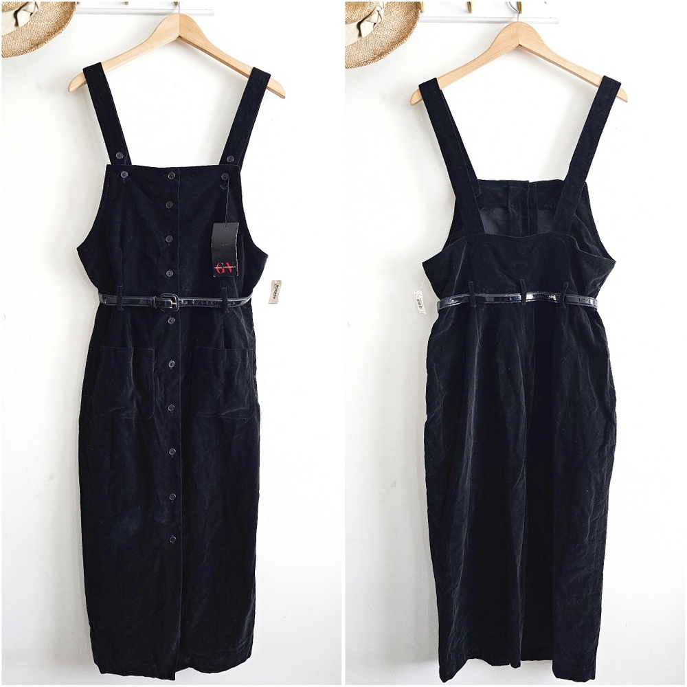 🖤 Vintage Gloria Vanderbilt Black Velvet Cotton Jumper Academia Dress NWT Sz M